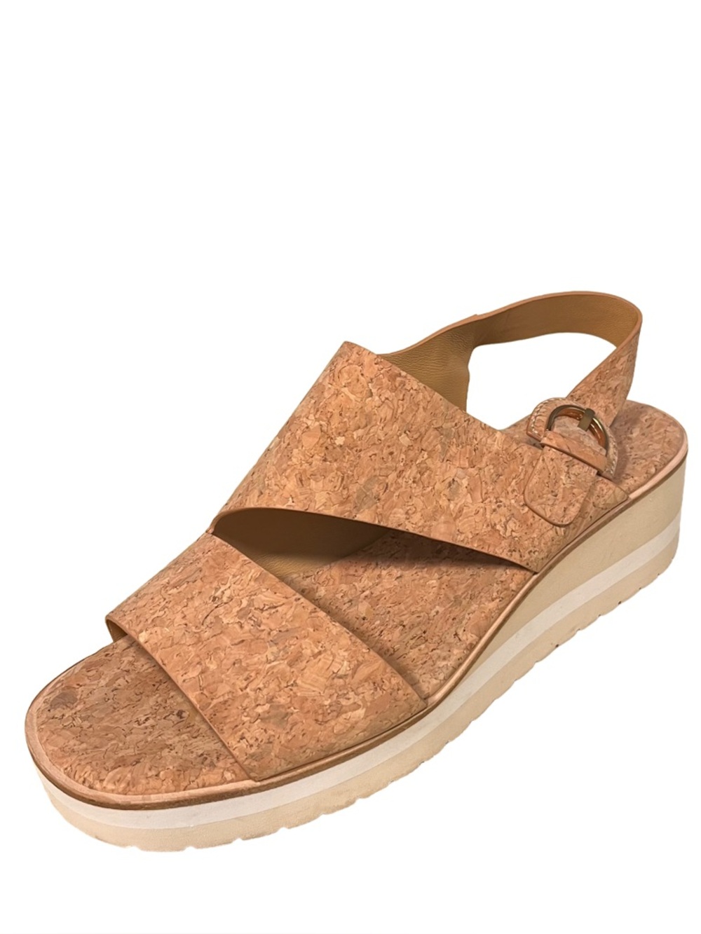 Vince Shelby Natural Cork Tan Sz 8.5 Platform Wedge Sandal Beige Aysemetric EUC